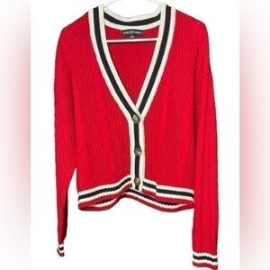 ALMOST FAMOUS Juniors' Cable Knit Buttoned V-Neck Varsity Cardigan size Medium
